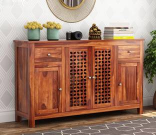 kusum handicrafts Sheesham Wood Cabinet with Multiple Storage Free Standing Sideboard Engineered Wood Kitchen Cabinet