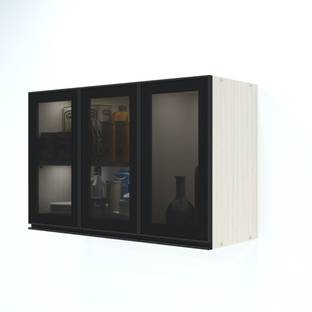 SPECIALITY PANELS Aluminium Black Profile 3 Grey Tinted Glass handless shutters, French cleat Engineered Wood Crockery Cabinet