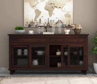 Krishna Wood Decor Solid Sheesham Wood Kitchen Cabinet With Multiple Shelves For Kitchen/ Storage | Solid Wood Kitchen Cabinet