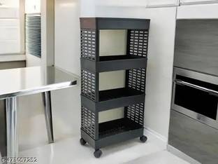 MAXTID 4 Layer Black Tier Multi-Purpose Vegetable Solution for Office,Kitchen Trolley Plastic Kitchen Cabinet