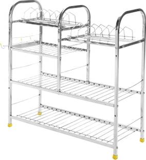 IRONTECH Utensil Kitchen Rack Steel Kitchen Care | 4 Shelf Dish Rack | Modular Kitchen Utensils Rack | 24 L x 24 H inch Storage Basket |