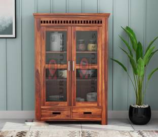 Krishna Wood Decor Solid Sheesham Wood Kitchen Cabinet With Multiple Shelves For Kitchen/ Storage | Solid Wood Kitchen Cabinet