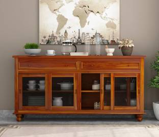 Krishna Wood Decor Solid Sheesham Wood Kitchen Cabinet With Multiple Shelves For Kitchen/ Storage | Solid Wood Kitchen Cabinet