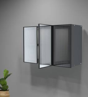 SPECIALITY PANELS Aluminium Black Profile 3 Fluted Plain Glass handless with Termite resistant Metal Kitchen Cabinet