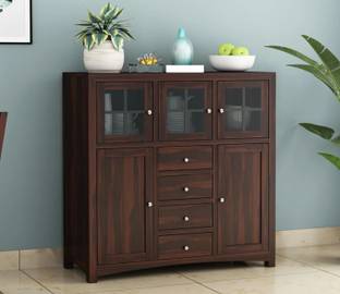 Krishna Wood Decor Solid Sheesham Wood Kitchen Cabinet With Multiple Shelves For Kitchen/ Storage | Solid Wood Kitchen Cabinet