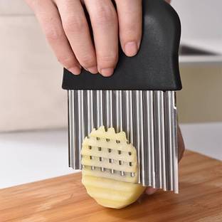 HomeAra 1 Pc Stainless Steel Knife 1 PCs Crinkle Cut Knife Fork Slicing Helper Stainless Steel