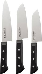 Kai 3 Pc Stainless Steel Knife Set Japanese Hocho knife 18.7 cm, Santoku Knife 17.2 cm, Samall Santoku 14.2 cm