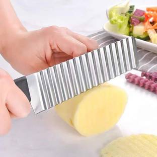 FLOXIT 2 Pc Stainless Steel Knife 2 PCS Crinkle Cutting Tool French Fry Slicer Stainless Steel Blade Nylon Handle