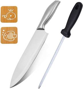 YANCI 1 Pc Stainless Steel, Wood Knife Ultra Sharp Chef's Knife with Knife Sharpener Stick & Wooden Coaster