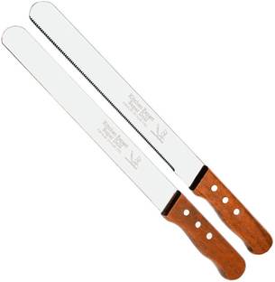 Captoola 2 Pc Stainless Steel Knife Set Sharp Bread Slicing Knife Wavy Edge Bread Knife Wooden Handle (Silver, 2 Pcs)