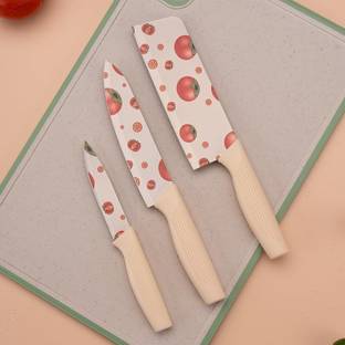 THEODORE 3 Pc Stainless Steel Knife Set Tomato Design Stainless Steel Kitchen knife for kitchen Knife Flower Printed