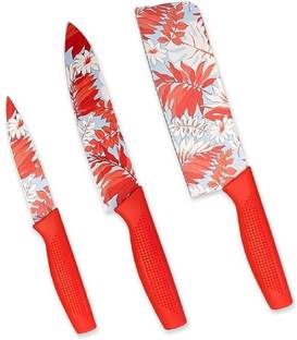 Maune Hub 3 Pc Stainless Steel Knife Set Professional Colour Printed Coated Flower Design Chef Knife Non-Slip Handle