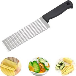 ShilpSukh 1 Pc Stainless Steel Knife Crinkle Cut Knife, Potato and Vegetable Cutter, Stainless Steel(Black,Pack of 1)