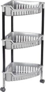 Heart Home Fruits/Vegetables Kitchen Rack Plastic Plastic 3 Tier Triangle Corner Space Saving Storage Organizer Rack Shelf (Grey)