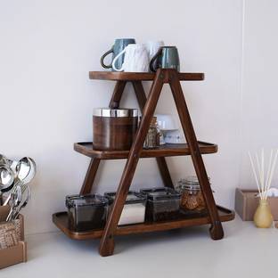 Wooden Street Containers Kitchen Rack Wood Saira Kitchen Rack | Solid Wood 3-Tier | Teak Finish, 21 L x 10 W x 195 H Inches