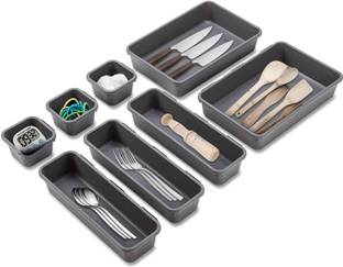SMART SLIDE Cutlery Kitchen Rack Plastic Cutlery tray for Kitchen Drawer Cutlery Organizer Multipurpose Storage Box