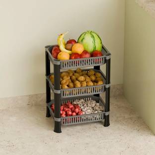 Biltoxi Fruits/Vegetables Kitchen Rack Plastic 3 Shelf Multipurpose Plastic Office Basket and