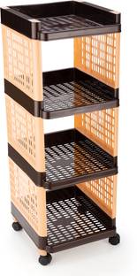 FLYUP Rectangular 4 Layer Multipurpose Shelf Stand Basket Rack Trolley Plastic Kitchen Trolley