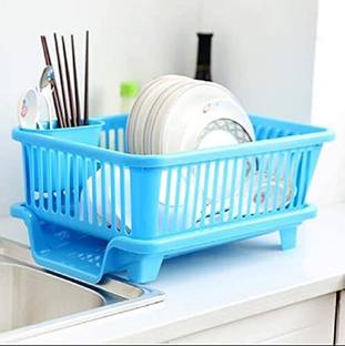 ZWINKO Dish Drainer Kitchen Rack Plastic 3 in 1 Combo Kitchen Utensil Drainer Basket with Tray | Dish, Vessel Drying