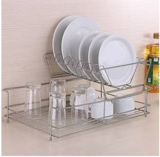 L LIVILON Utensil Kitchen Rack Steel 2-Tier Dish Drying Rack | Kitchen Plate and Glass Organizer Stand | Rust-Proof