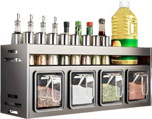 WIZMATE Containers Kitchen Rack Aluminium, Steel Kitchen Spice Rack, Kitchen Organizer and Storage Rack,4 Grid Condiment Rack