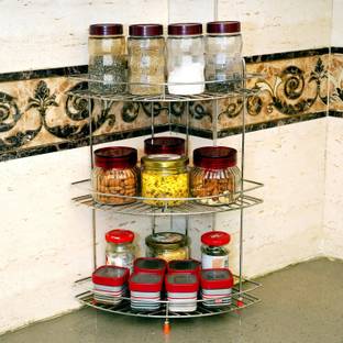 DIBBLY Utensil Kitchen Rack Steel 3-Tier Multipurpose steel Utensil kitchen rack,Corner rack for kitchen