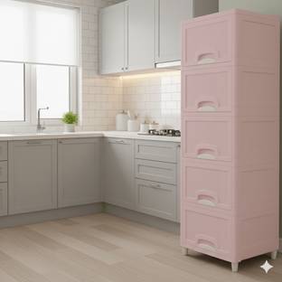 MAXTID Containers Kitchen Rack Plastic 5 Layer Pink Durable Cabinet Organizer for Home and Living Room Organization