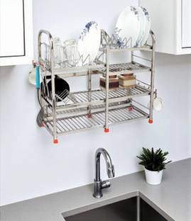 Amol Utensil Kitchen Rack Steel Premium Stainless Steel Dish / Wall Mount / Utensils / Table top / Vessels Kitchen Organizer Rack