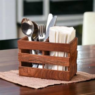LUNATIC CRAFTWORK Cutlery Kitchen Rack Wood Cutlery Kitchen Rack Wood Kitchen Rack, Storage Box Multipurpose Stand