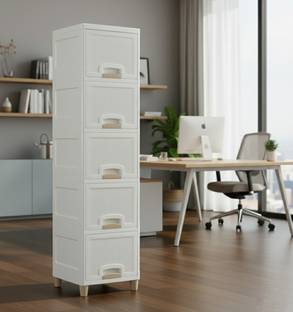 Surety for Safety Utensil Kitchen Rack Plastic 5 Layer White Cabinet Drawer Organizer for Home Office, school