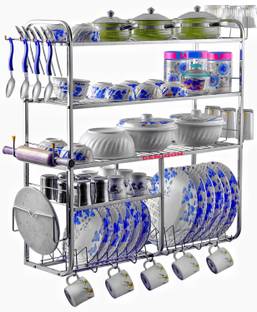 DEMIQON Utensil Kitchen Rack Steel 5 Shelves Dish Rack| Steel Kitchen Stand | Kitchen Storage Rack | 30 x 30 Inch |