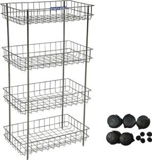 Premsakhi Fruits/Vegetables Kitchen Rack Plastic Fruits Vegetables Kitchen Rack Steel Stainless Steel Backet Trolley