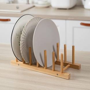 HOKiPO Plate Kitchen Rack Wood Bamboo Wooden Dish Rack/Plate Stand Holder for Kitchen