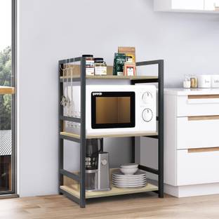 lukzer Utensil Kitchen Rack Wood, Steel 3 Layer Kitchen Stand Storage Organizer Rack Shelf (Black/90 x 40 x 60 cm)