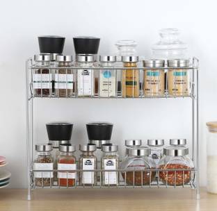 Plantex Plate Kitchen Rack Steel Stainless Steel 2-Tier Bathroom Organizer/Spice Shelf/Storage Rack/Kitchen Rack/Holder(Silver-Chrome)