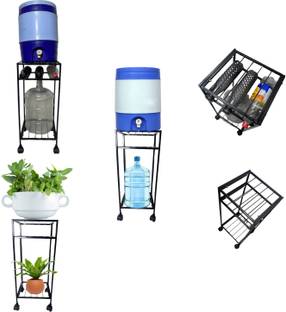 GREEN TOUCH Water Dispenser Kitchen Rack Iron 3 Tier with Wheels Water Dispenser 20LTR Can and 1 LTR Water Bottle Stand