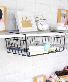 lukzer Cutlery Kitchen Rack Iron 1PC Under shelf Extra Storage Organizer Wire Basket for Kitchen (Black)