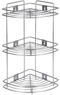 Spacekeeper Utensil Kitchen Rack Steel Stainless Steel 3 Tier Multipurpose Storage Organizer, Corner Stand