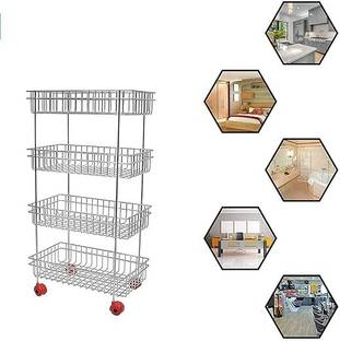 LERKHADA LERKHADA 4 LAYER TROLLY VEGETABLE STAND 4 TIRE VEGETABLE TROLLY High durability Steel Kitchen Trolley
