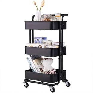 AASHRO MALL Fruits/Vegetables Kitchen Rack Iron Metal Rolling Utility Cart, 3 Tier Mobile Storage Trolley Cart Organizer