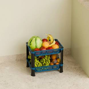 Biltoxi Fruits/Vegetables Kitchen Rack Plastic 2 Shelf Multipurpose Plastic Office Basket and