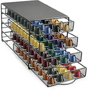 Indian Decor Containers Kitchen Rack Iron 28438 Coffee Pods Holder for Nespresso OriginalLine - 4-Tier Storage Drawer