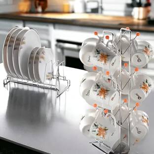 Kitchan Craft Cutlery Kitchen Rack Steel Combo Cup stand and Plate stand pack of 2