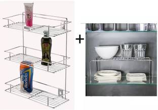Somkala Cup Kitchen Rack Steel presents a combo pack of 3 layer kitchen and washroom rack + dish rack