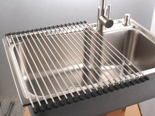 Kruvad Dish Drainer Kitchen Rack Steel S S Large Roll Up Dish Drying Rack Silicone Foldable Drainer Rack Over The Sink