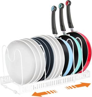 GEO FASHION Plate Kitchen Rack Iron Expandable Pot and Pan Organizers Rack, 8+ Pans and Pots 8 Adjustable