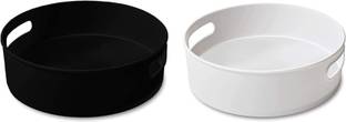 VM BOND Fruits/Vegetables Kitchen Rack Plastic 360° Rotating Organizer Tray (Combo - 2 Pic) Lazy Colour - Black - White