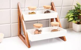 Wudan Haat Containers Kitchen Rack Wood Foldable Kitchen Storage Rack/Bartan Stand/Plate Stand/Cup Stand/Dish Rack