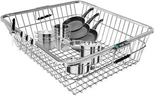 SMART SLIDE Dish Drainer Kitchen Rack Steel High Grade Stainless Steel 49 x 38 CM Dish Drainer / Utensil Drainer Kitchen Rack / Bartan Basket / Utensil / Vessel Drying Rack