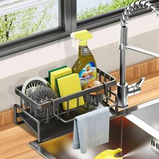 MOSHTU Containers Kitchen Rack Steel Kitchen Sink Metal Sponge Holder – Auto-Draining Sink Organizer Caddy